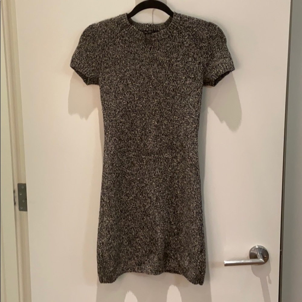 Theory black tweed fitted sweater dress, P